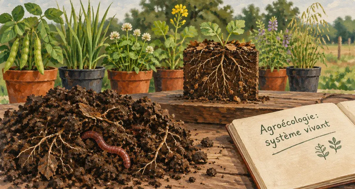Agro ecologie : terre vivante, racines et vers de terre