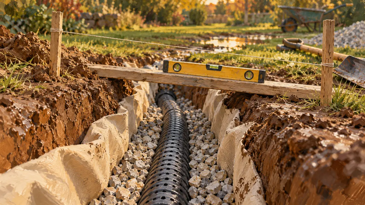 Drainage terrain : tranchée sans exutoire, jardin argileux détrempé