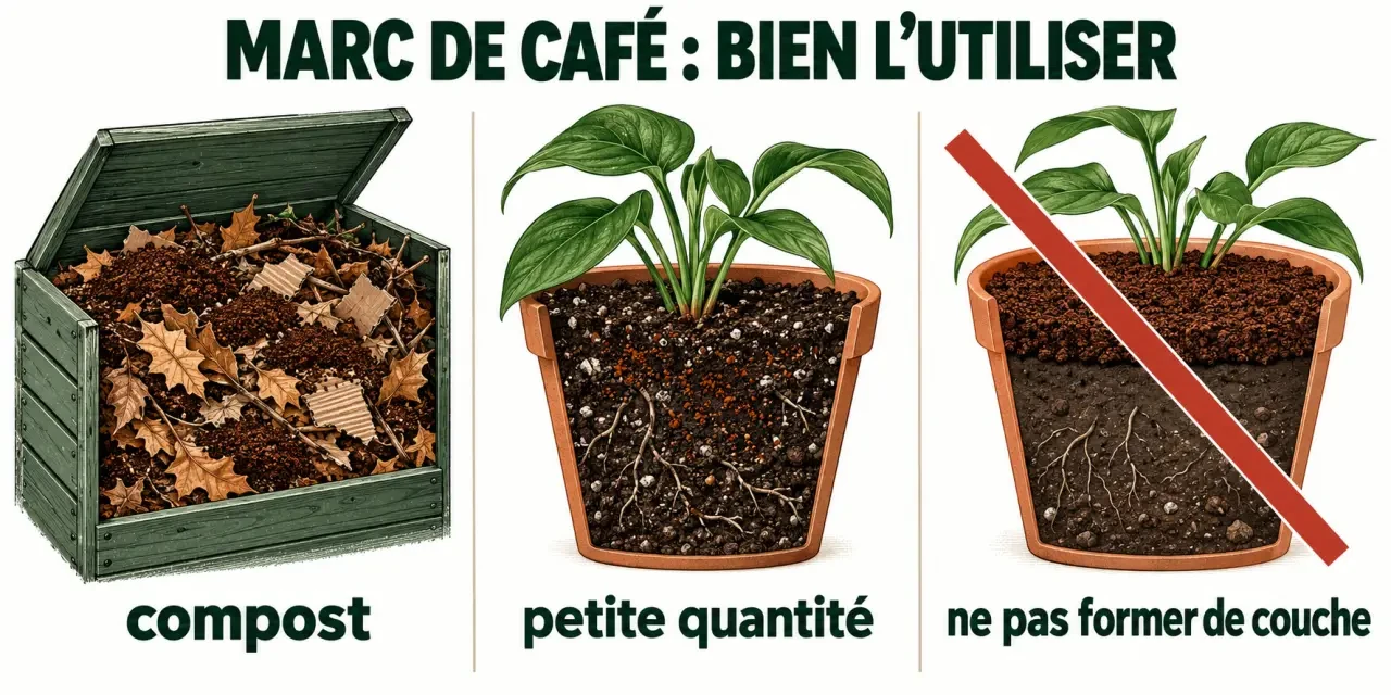 Marc de café pour plante : compost, petite quantité et risques d'une couche épaisse